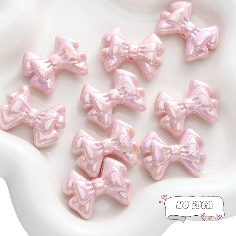 31mm Double Layer Ribbon Bow Beads - 5pcs Textured Acrylic Charms for Crafting