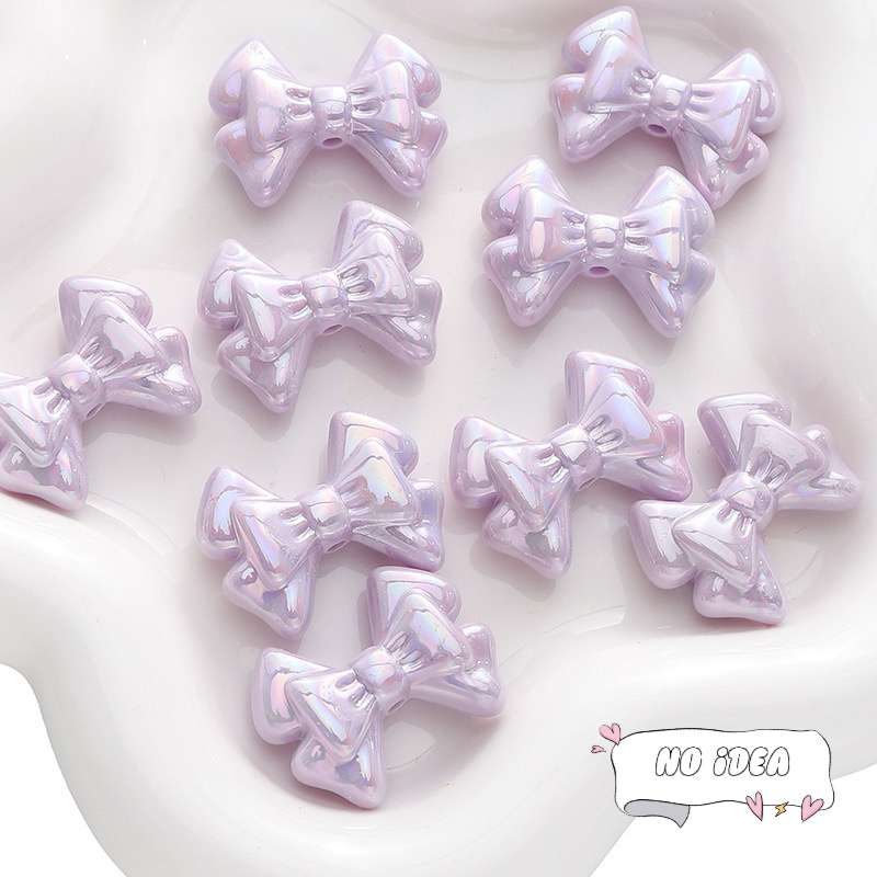 31mm Double Layer Ribbon Bow Beads - 5pcs Textured Acrylic Charms for Crafting