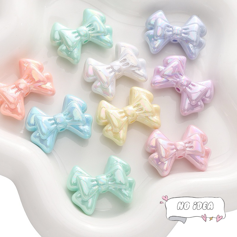 31mm Double Layer Ribbon Bow Beads - 5pcs Textured Acrylic Charms for Crafting