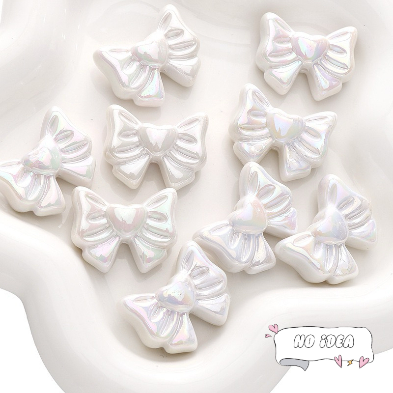 28mm Double Bow with Heart Charms - 5pcs Romantic Acrylic Beads for Jewelry Making