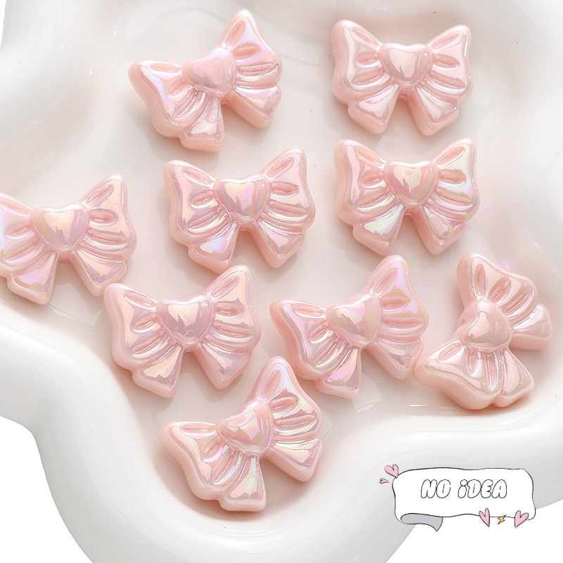 28mm Double Bow with Heart Charms - 5pcs Romantic Acrylic Beads for Jewelry Making