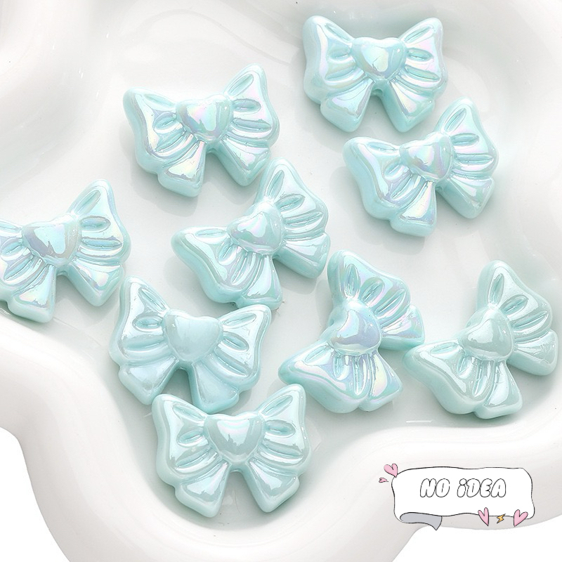 28mm Double Bow with Heart Charms - 5pcs Romantic Acrylic Beads for Jewelry Making