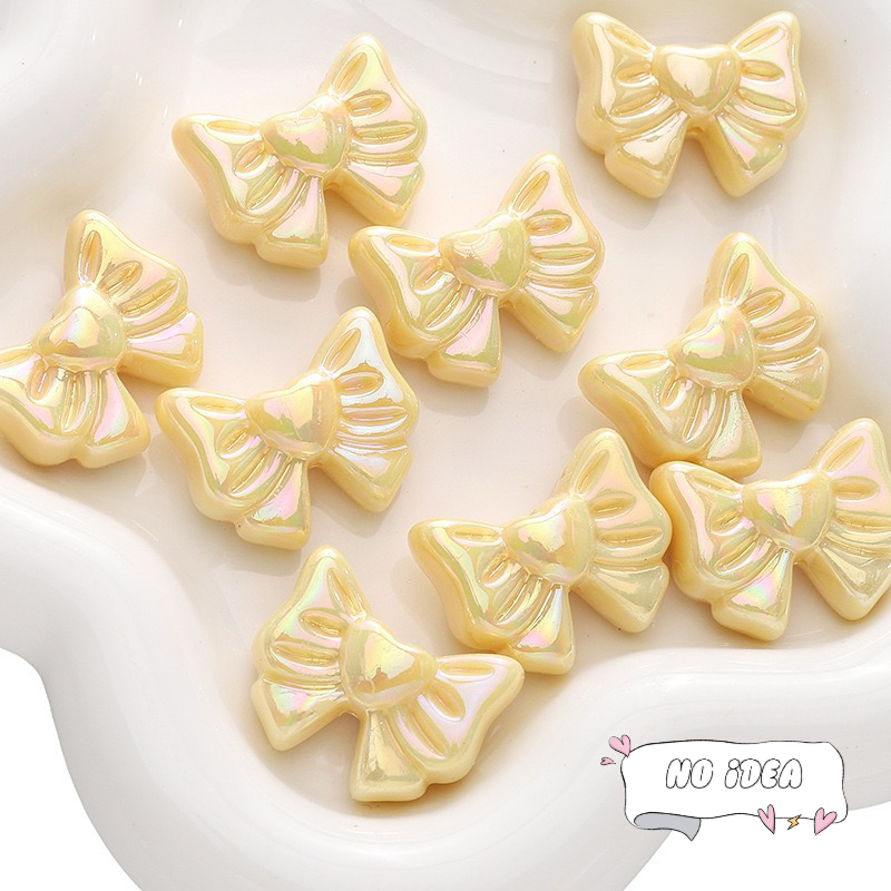 28mm Double Bow with Heart Charms - 5pcs Romantic Acrylic Beads for Jewelry Making