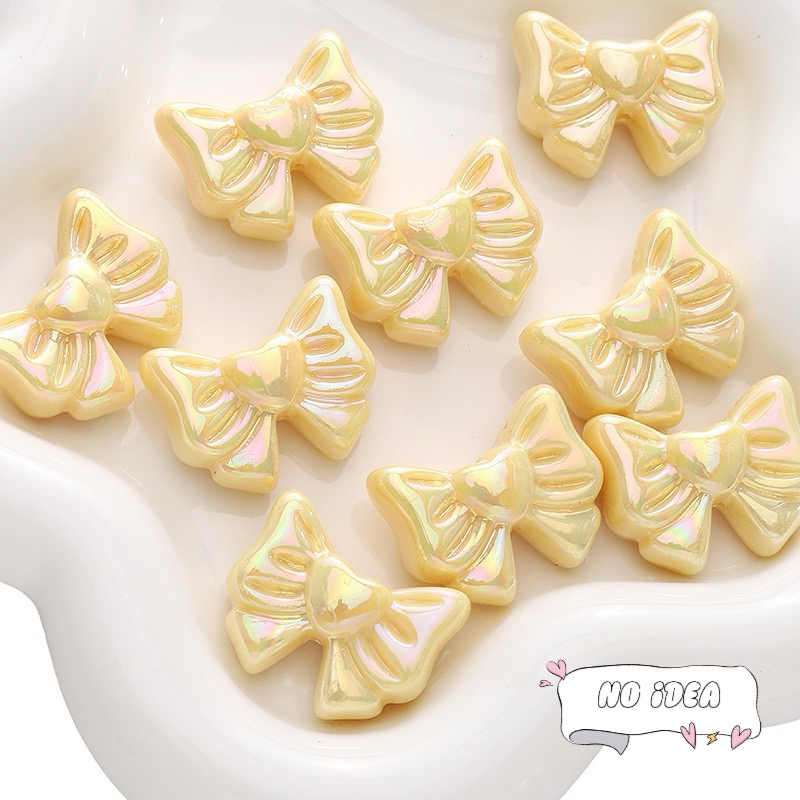 28mm Double Bow with Heart Charms - 5pcs Romantic Acrylic Beads for Jewelry Making
