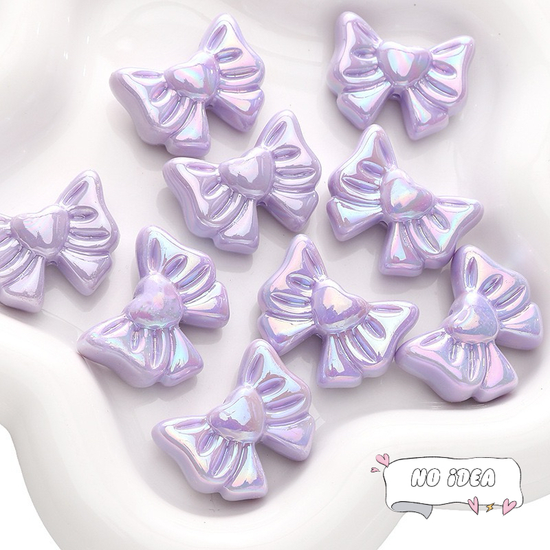28mm Double Bow with Heart Charms - 5pcs Romantic Acrylic Beads for Jewelry Making