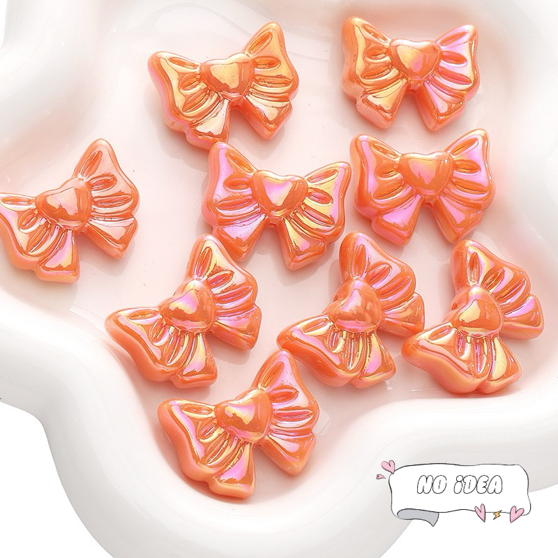 28mm Double Bow with Heart Charms - 5pcs Romantic Acrylic Beads for Jewelry Making