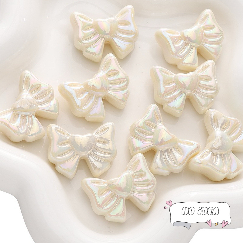 28mm Double Bow with Heart Charms - 5pcs Romantic Acrylic Beads for Jewelry Making