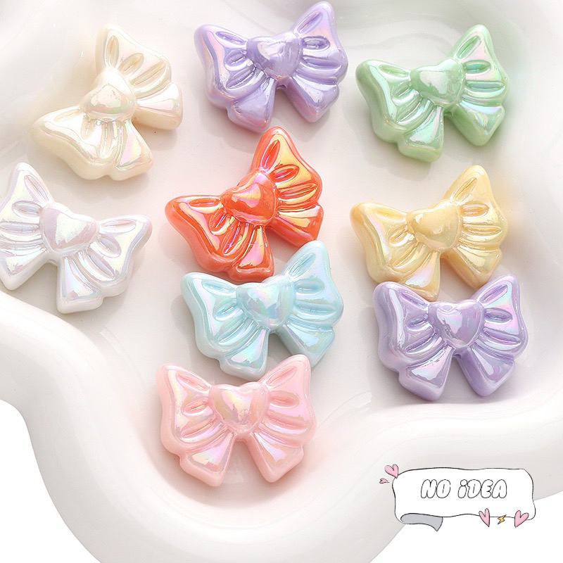 28mm Double Bow with Heart Charms - 5pcs Romantic Acrylic Beads for Jewelry Making