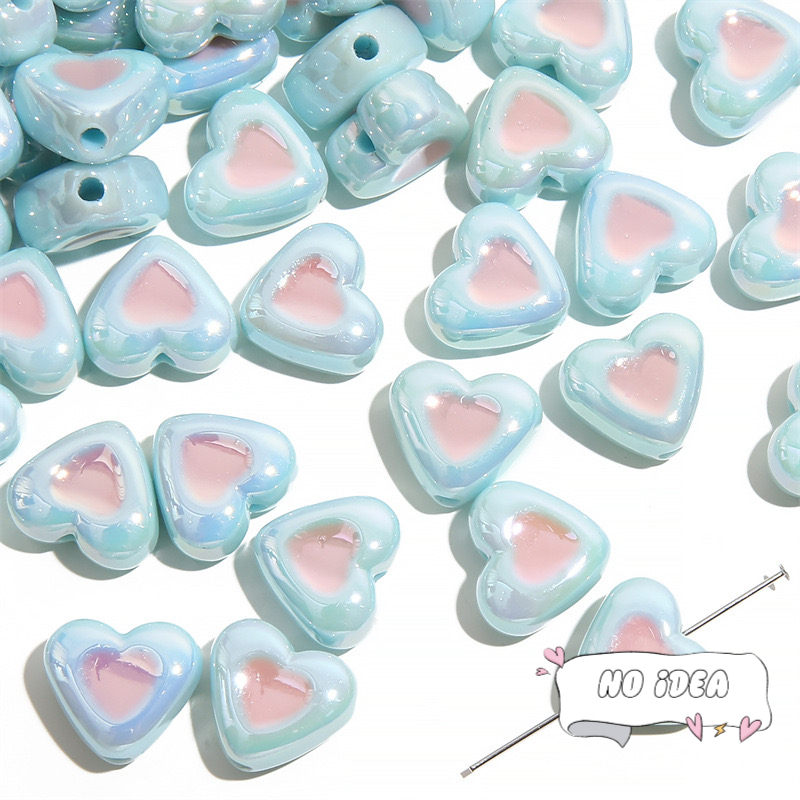 15mm Acrylic Heart Beads - 10pcs DIY Charm Beads for Jewelry Making, 2mm Hole