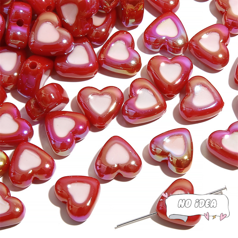 15mm Acrylic Heart Beads - 10pcs DIY Charm Beads for Jewelry Making, 2mm Hole