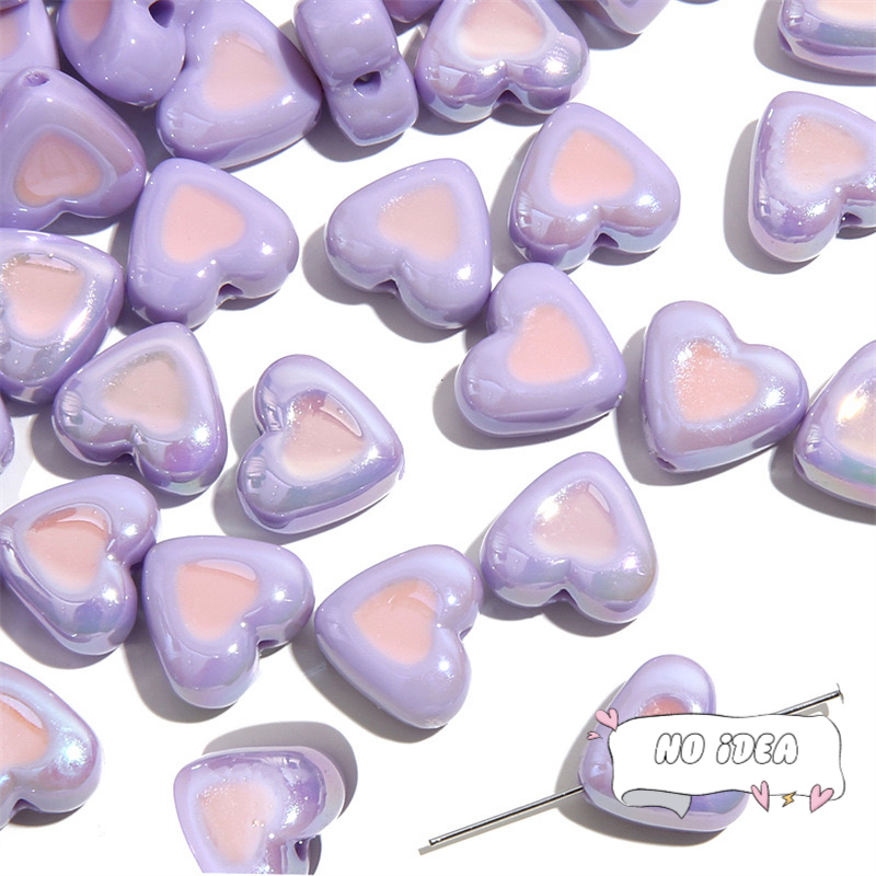 15mm Acrylic Heart Beads - 10pcs DIY Charm Beads for Jewelry Making, 2mm Hole