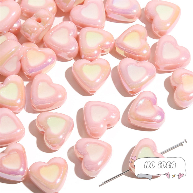 15mm Acrylic Heart Beads - 10pcs DIY Charm Beads for Jewelry Making, 2mm Hole