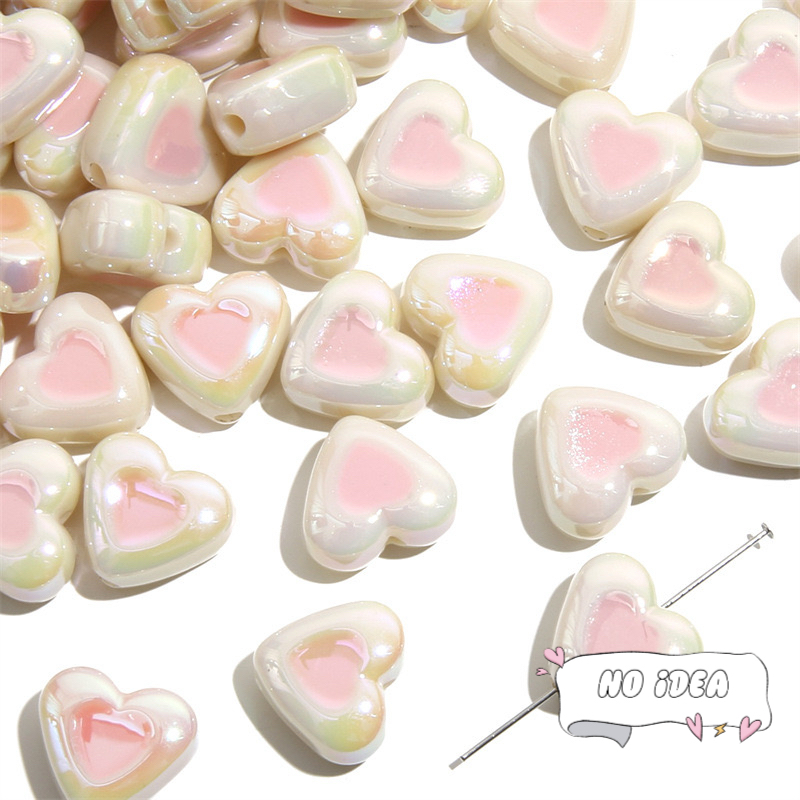 15mm Acrylic Heart Beads - 10pcs DIY Charm Beads for Jewelry Making, 2mm Hole