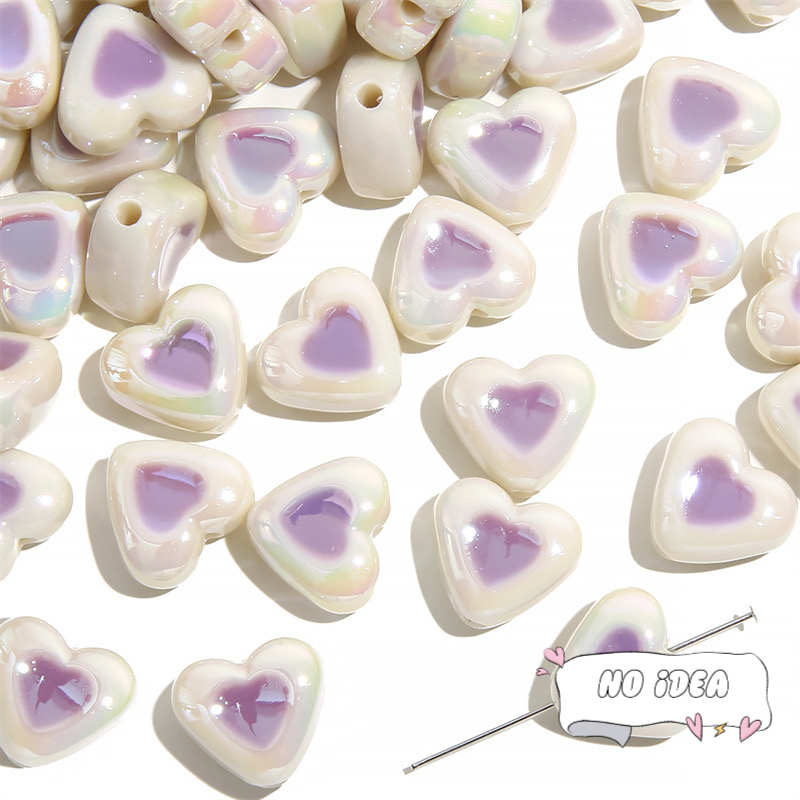 15mm Acrylic Heart Beads - 10pcs DIY Charm Beads for Jewelry Making, 2mm Hole