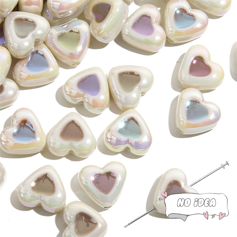 15mm Acrylic Heart Beads - 10pcs DIY Charm Beads for Jewelry Making, 2mm Hole