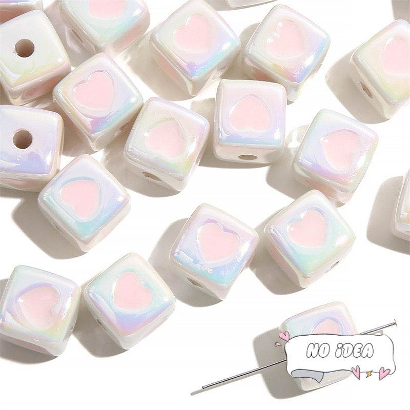 12mm Acrylic Heart Cube Beads - 10pcs Unique Shape Beads for Macrame, 3mm Large Hole
