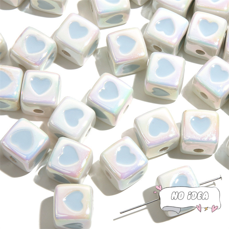 12mm Acrylic Heart Cube Beads - 10pcs Unique Shape Beads for Macrame, 3mm Large Hole