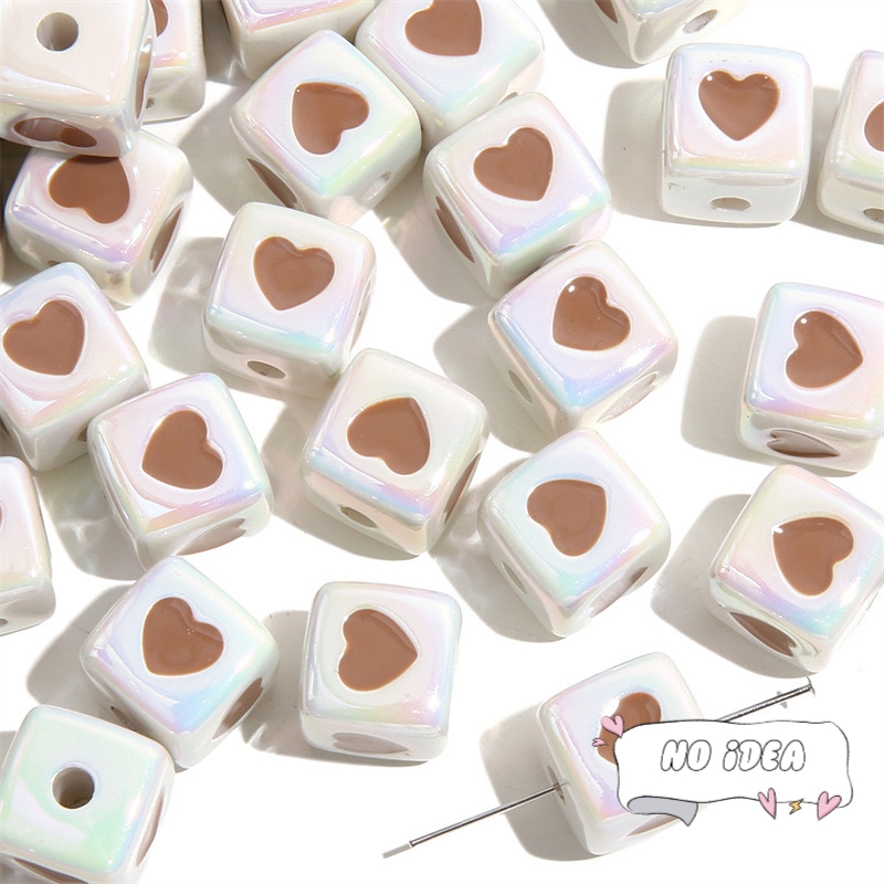 12mm Acrylic Heart Cube Beads - 10pcs Unique Shape Beads for Macrame, 3mm Large Hole