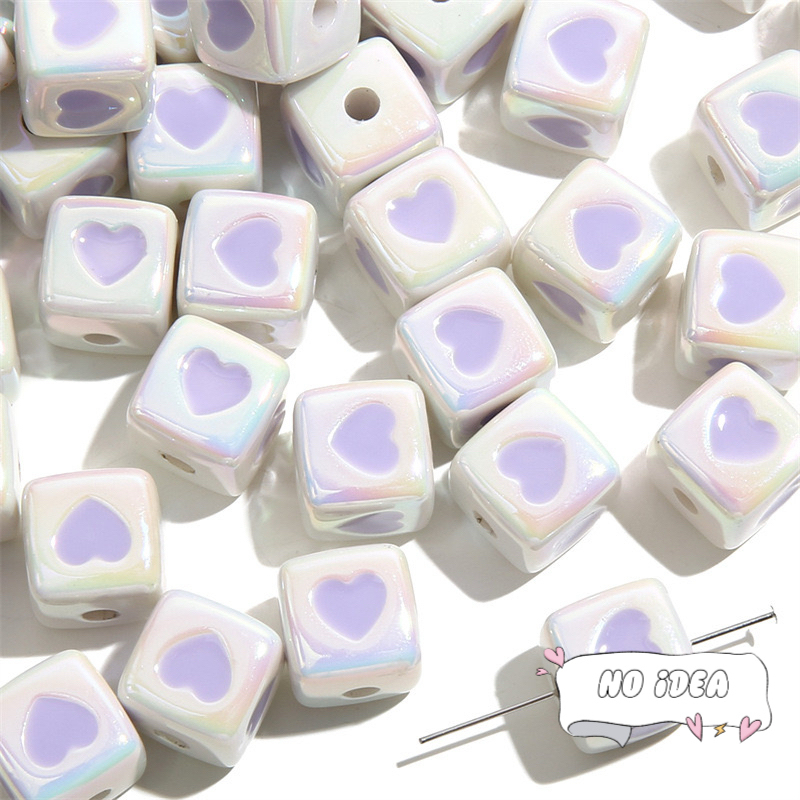 12mm Acrylic Heart Cube Beads - 10pcs Unique Shape Beads for Macrame, 3mm Large Hole