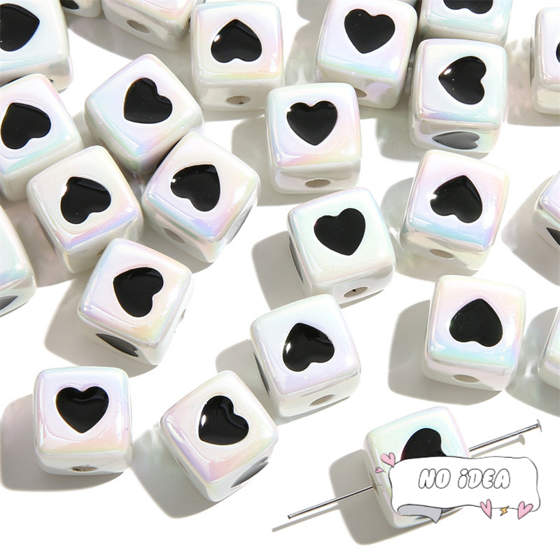 12mm Acrylic Heart Cube Beads - 10pcs Unique Shape Beads for Macrame, 3mm Large Hole