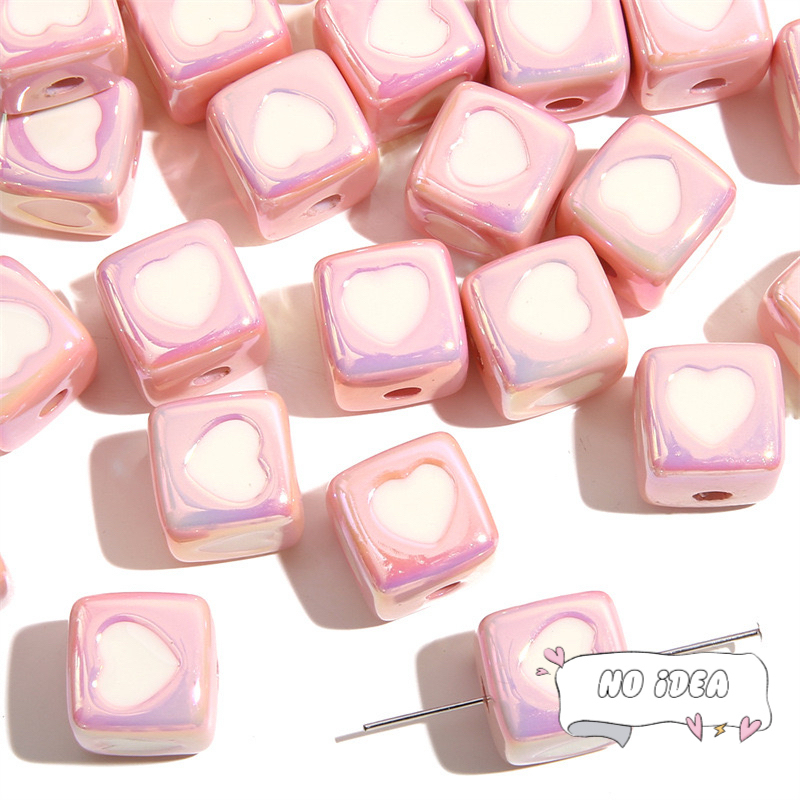 12mm Acrylic Heart Cube Beads - 10pcs Unique Shape Beads for Macrame, 3mm Large Hole