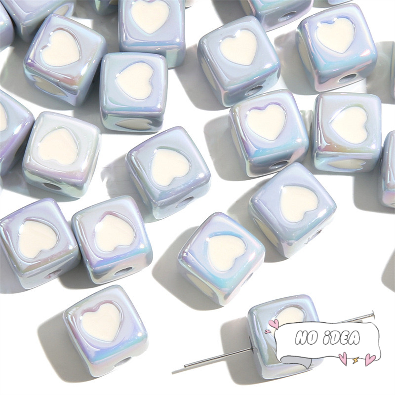12mm Acrylic Heart Cube Beads - 10pcs Unique Shape Beads for Macrame, 3mm Large Hole