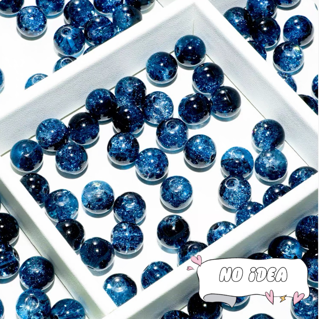 10mm Galactic Blue Ice Crackle Beads - 50pcs Space Themed Beads for Jewelry Making