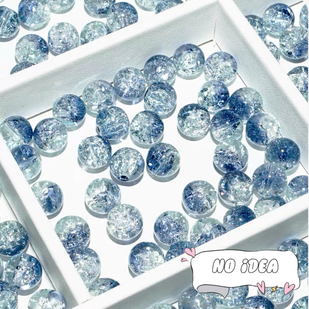 10mm Galactic Blue Ice Crackle Beads - 50pcs Space Themed Beads for Jewelry Making