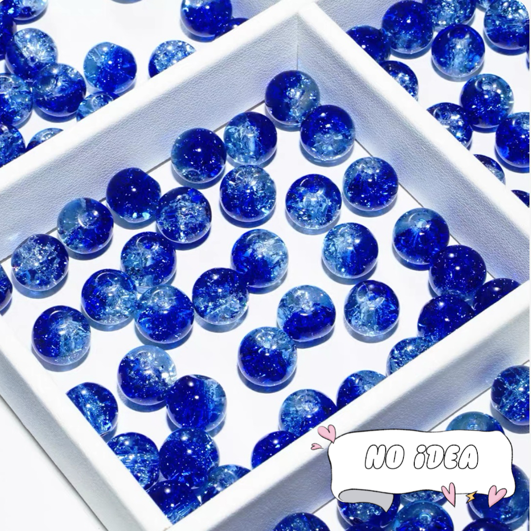 10mm Galactic Blue Ice Crackle Beads - 50pcs Space Themed Beads for Jewelry Making