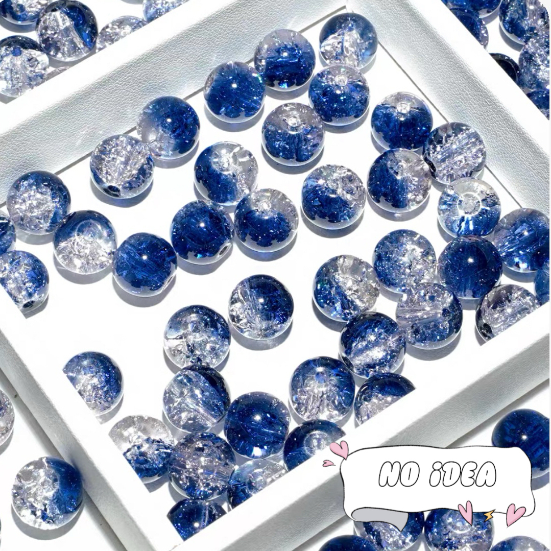 10mm Galactic Blue Ice Crackle Beads - 50pcs Space Themed Beads for Jewelry Making