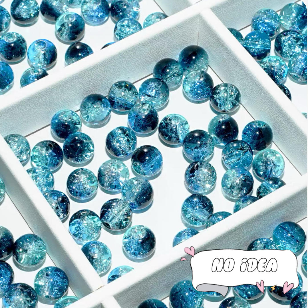 10mm Galactic Blue Ice Crackle Beads - 50pcs Space Themed Beads for Jewelry Making
