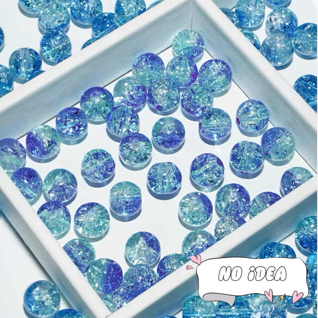10mm Galactic Blue Ice Crackle Beads - 50pcs Space Themed Beads for Jewelry Making