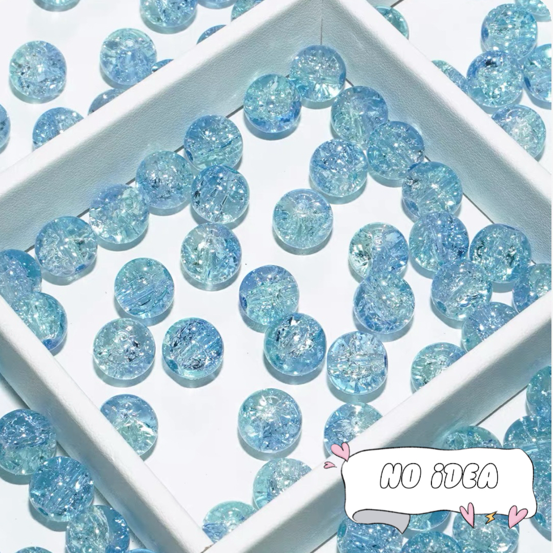 10mm Galactic Blue Ice Crackle Beads - 50pcs Space Themed Beads for Jewelry Making