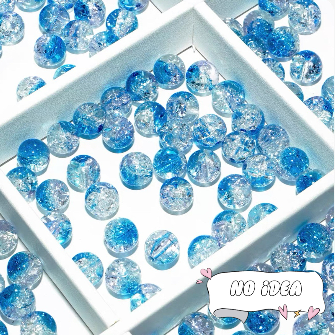 10mm Galactic Blue Ice Crackle Beads - 50pcs Space Themed Beads for Jewelry Making
