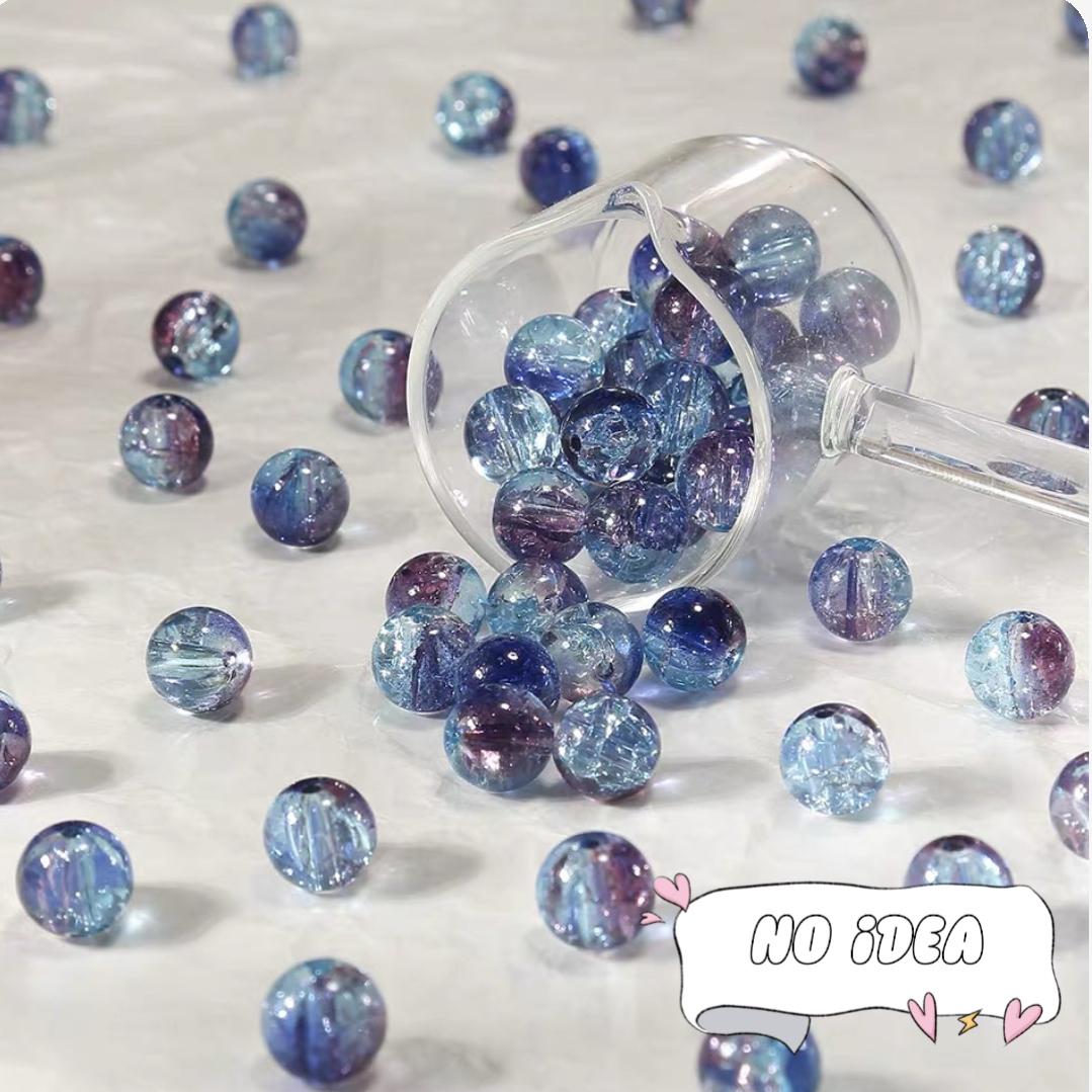 10mm Galactic Blue Ice Crackle Beads - 50pcs Space Themed Beads for Jewelry Making