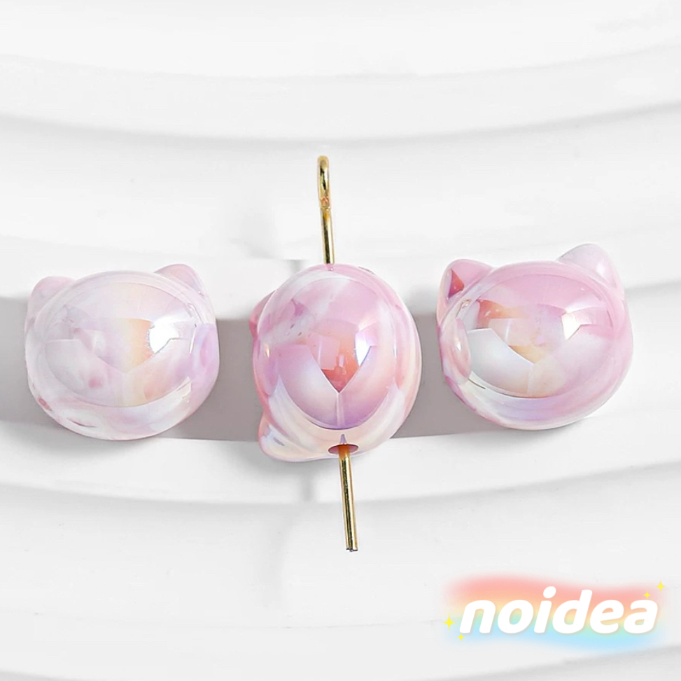 12mm Cute Cat Head Beads - 30pcs Animal Theme Charm Beads for Bracelets & Keychains