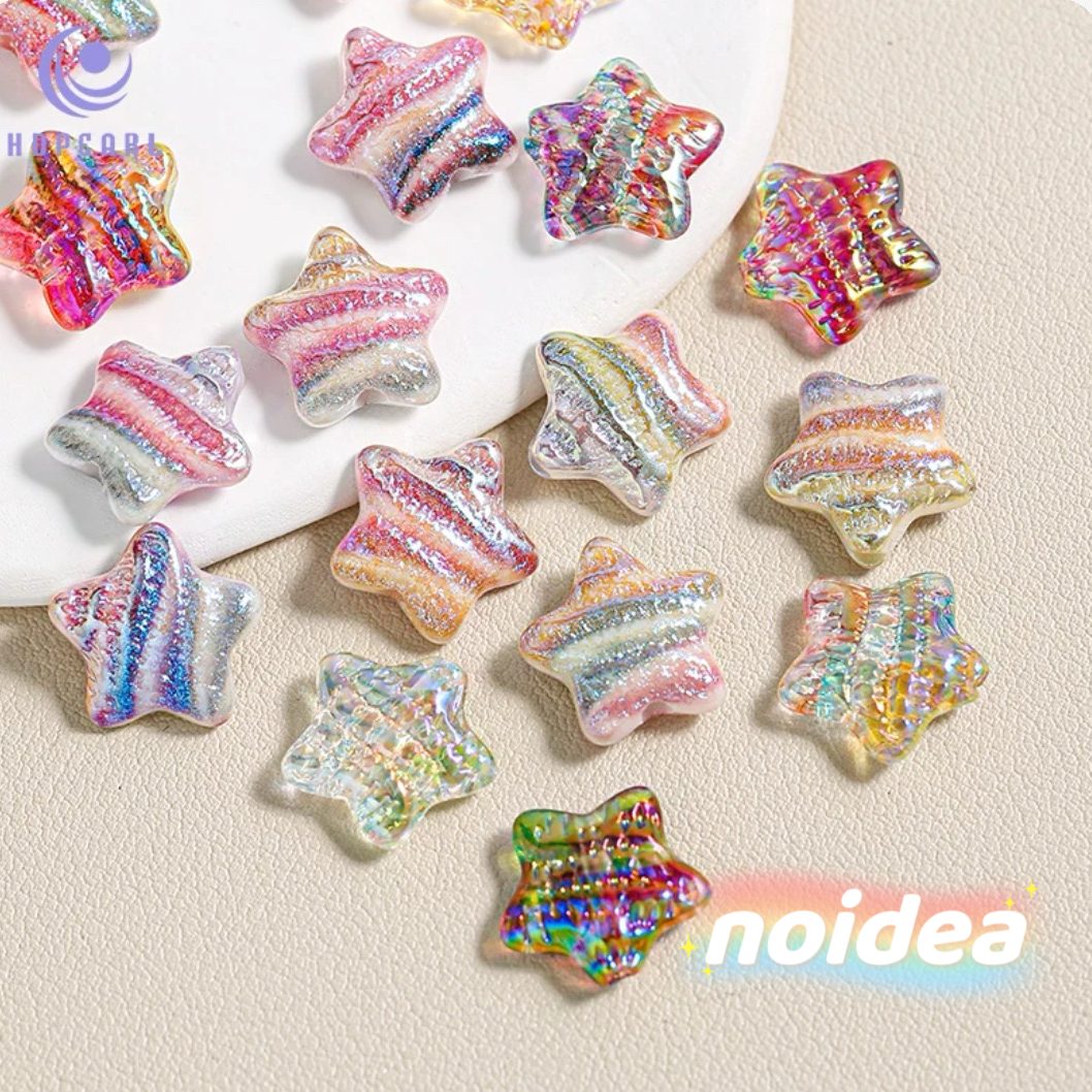 15.5mm Oil Painting Color Star Beads - 15pcs Artistic Iridescent Star Charms with 1.5mm Hole