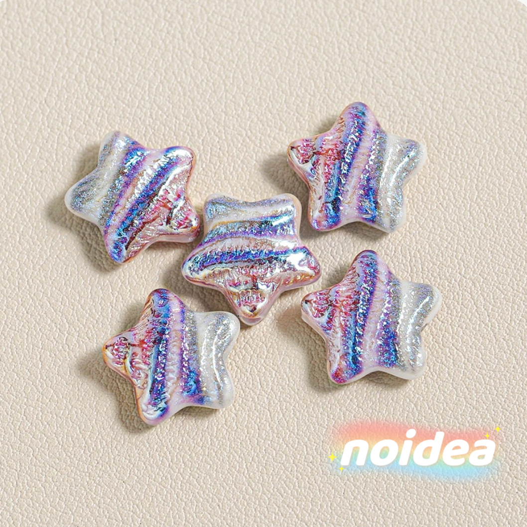 15.5mm Oil Painting Color Star Beads - 15pcs Artistic Iridescent Star Charms with 1.5mm Hole