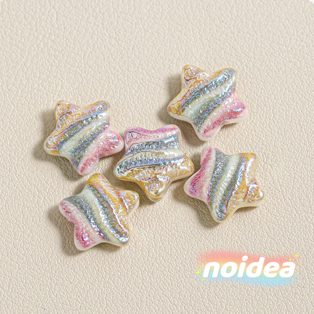 15.5mm Oil Painting Color Star Beads - 15pcs Artistic Iridescent Star Charms with 1.5mm Hole