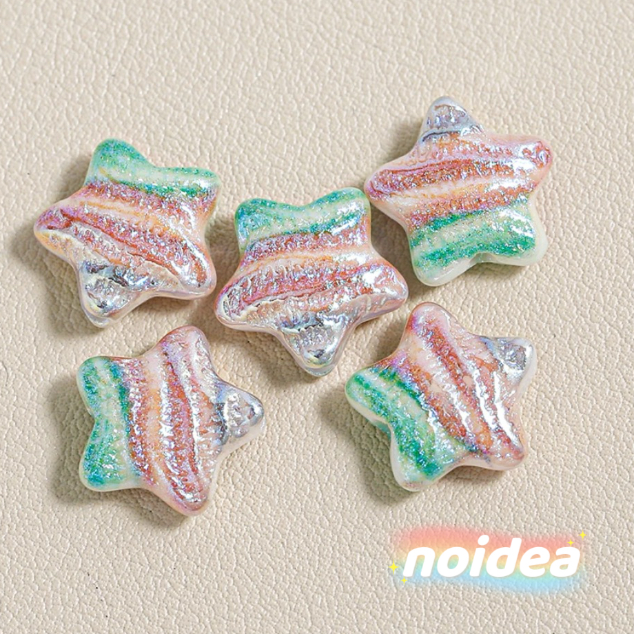 15.5mm Oil Painting Color Star Beads - 15pcs Artistic Iridescent Star Charms with 1.5mm Hole