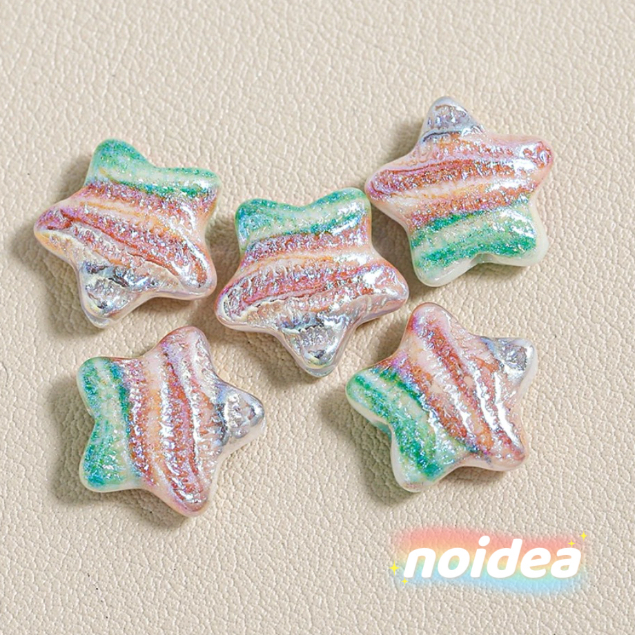15.5mm Oil Painting Color Star Beads - 15pcs Artistic Iridescent Star Charms with 1.5mm Hole