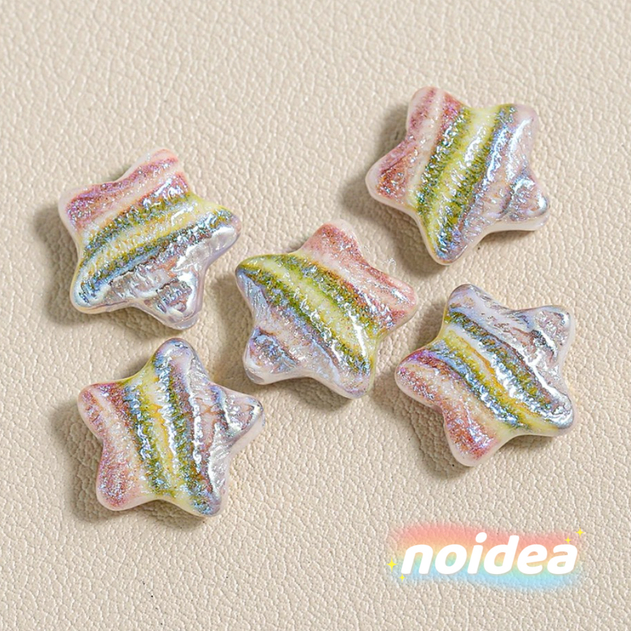 15.5mm Oil Painting Color Star Beads - 15pcs Artistic Iridescent Star Charms with 1.5mm Hole