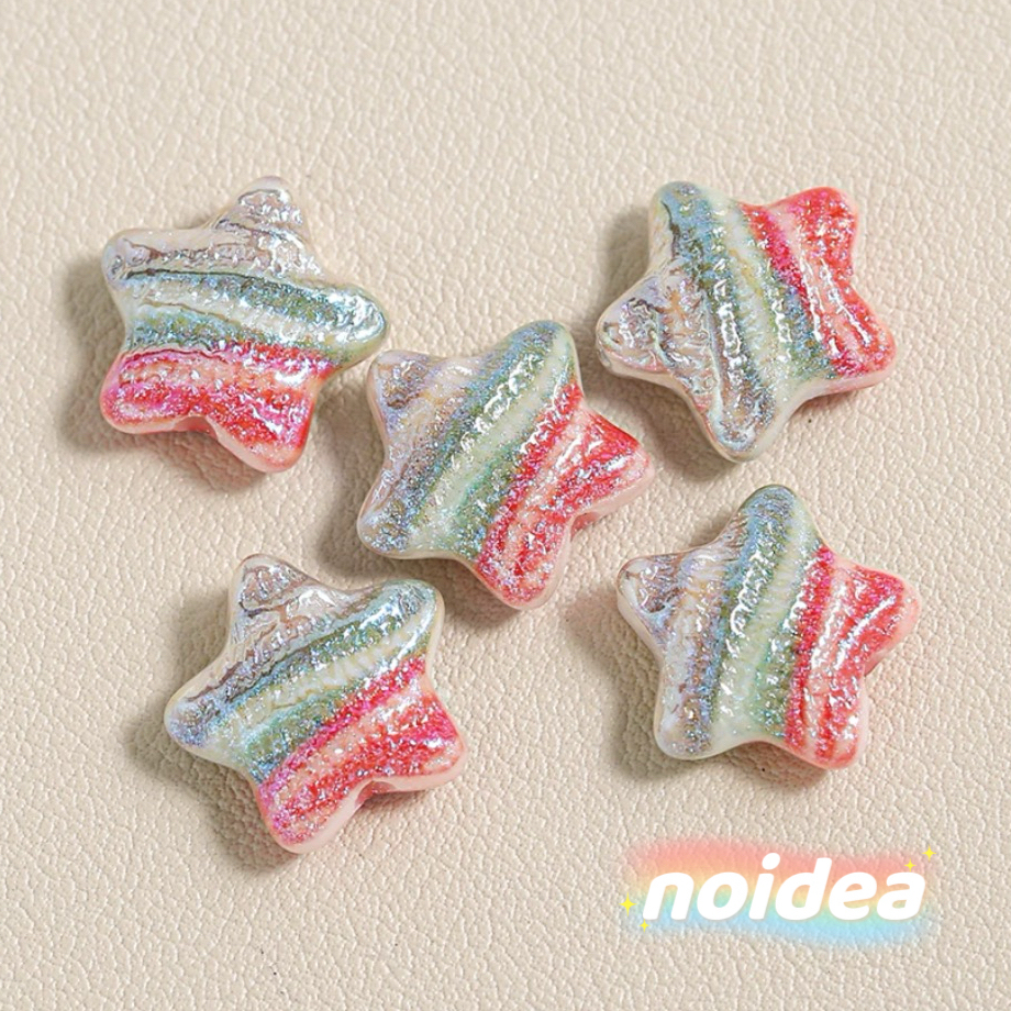 15.5mm Oil Painting Color Star Beads - 15pcs Artistic Iridescent Star Charms with 1.5mm Hole