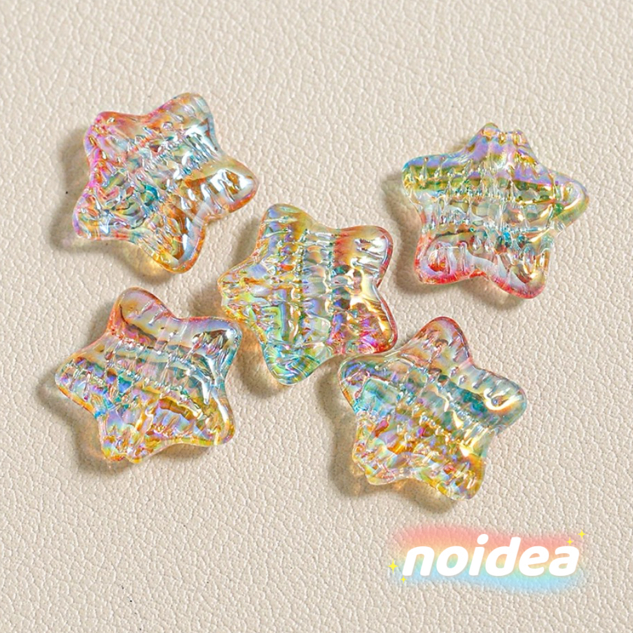 15.5mm Oil Painting Color Star Beads - 15pcs Artistic Iridescent Star Charms with 1.5mm Hole