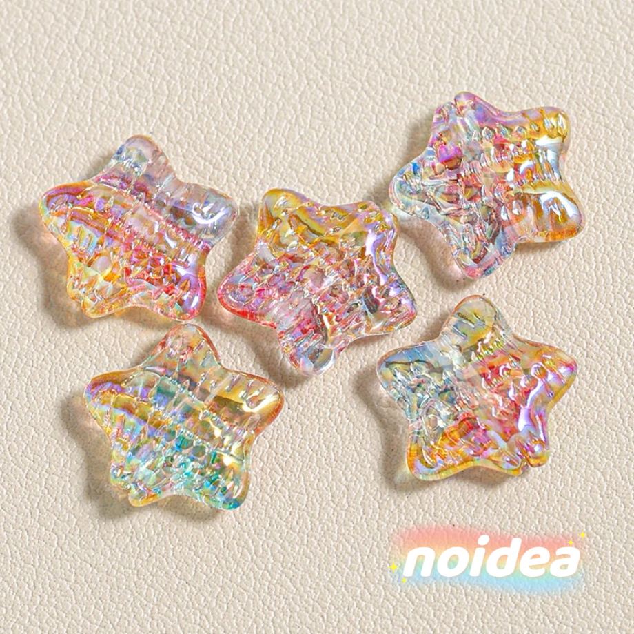 15.5mm Oil Painting Color Star Beads - 15pcs Artistic Iridescent Star Charms with 1.5mm Hole