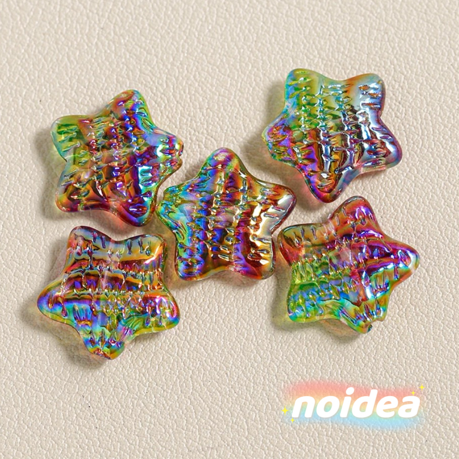 15.5mm Oil Painting Color Star Beads - 15pcs Artistic Iridescent Star Charms with 1.5mm Hole