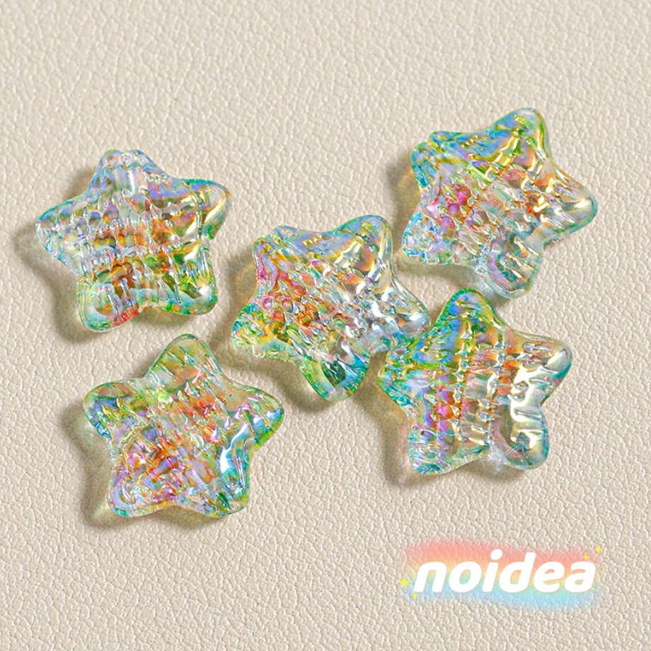 15.5mm Oil Painting Color Star Beads - 15pcs Artistic Iridescent Star Charms with 1.5mm Hole