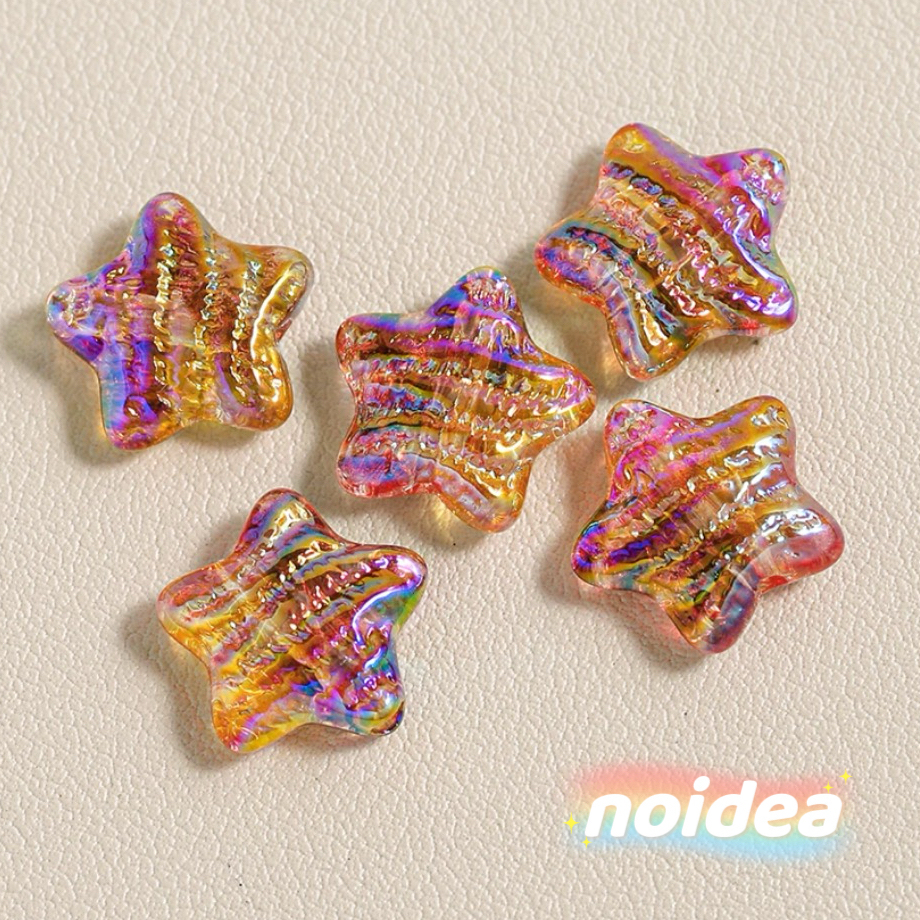 15.5mm Oil Painting Color Star Beads - 15pcs Artistic Iridescent Star Charms with 1.5mm Hole