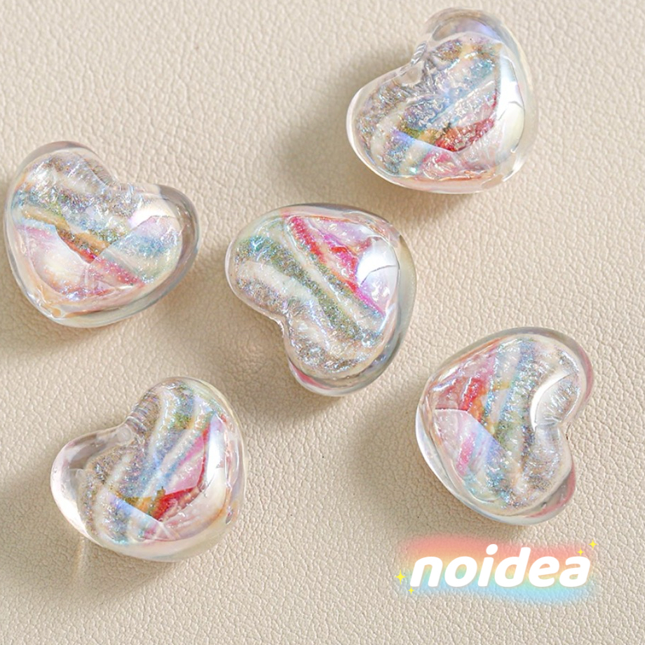 16mm Iridescent Heart Beads - 10pcs Color Shifting Heart Charms with 2.5mm Large Hole for DIY Jewelry