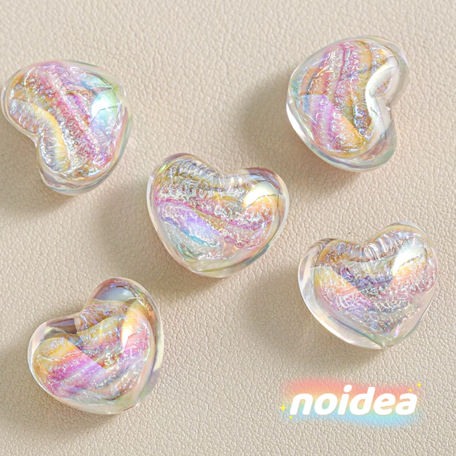 16mm Iridescent Heart Beads - 10pcs Color Shifting Heart Charms with 2.5mm Large Hole for DIY Jewelry